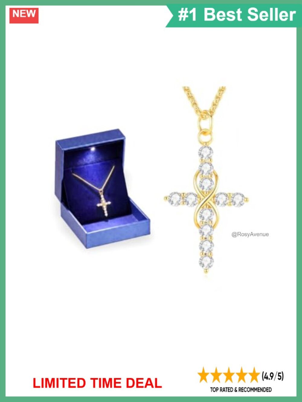 S925 18K Gold Filled Infinity Cross Necklace Moissanite Pendant